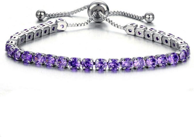 CiNily Adjustable Tennis Bracelets for Women Teen Girls Rainbow Cubic Zirconia Bracelet 14K White Gold Plated Hypoallergenic Slider Bracelet Jewelry Gift - Image 1